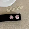 Pendientes Redondos de Flor de Zirconia Rosa Colorida para Mujer, Sencillos y Versátiles, Elegantes, Pequeños, Exquisitos, Modernos y de Moda