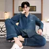 Pijama Popular para Hombre, Primavera y Otoño Imitación Algodón Manga Larga 2026 Nuevo Estilo Cárdigan que se Puede Usar Afuera, Conjunto de Ropa para el Hogar Otoño e Invierno Venta al por Mayor