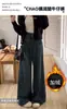 Jeans Feminino Azul Escuro de Perna Larga Grande 2024 Novo Primavera e Outono Cintura Alta Pequena Solto Slim Calças de Perna Larga