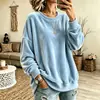 Europeu e Americano 2026 Novo Outono/Inverno Feminino Manga Longa Cor Lisa Casual Gola Redonda Moletom de Veludo Top Mais Vendido Bestseller