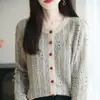 Cardigã de tricô redondo colorido com bolinhas estilo francês para mulheres, novo modelo 2026, modelagem solta, emagrecedor, manga longa, top casaco de tricô quente