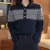 Nuevo Suéter de Punto Jacquard con Diamantes para Mujer Otoño/Invierno 2026 con Cuello Alto y Cierre de Media Botonadura, Top Pullover Adelgazante y Moderno