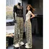 Pantalones retro de camuflaje estilo americano para hombre, delgados de verano de alta gama, elegantes pantalones de pierna ancha y pierna curva, pantalones casuales rectos adelgazantes