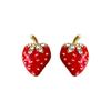 Novos Brincos de Morango com Zircônia de Gotejamento de Óleo para Mulheres Design Personalizado Simples Exquisito Pequeno Doce Fofo Joia de Orelha Versátil