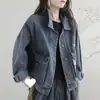 Abrigo de Mezclilla Transfronterizo para Mujer Otoño Nuevo Estilo Top para Mujer Holgado Retro Azul Versátil Estampado Ropa Exterior para Mujer Moda