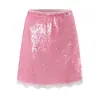 Fábrica de Ropa para Mujer Transfronteriza Venta al por Mayor Moda Europea y Americana 2026 Falda Elástica con Cintura Falda de Retazos con Lentejuelas Ajustada con Adorno de Encaje