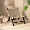 Silla de montar estilo nórdico madera maciza vintage sofá individual estilo japonés casa de huéspedes hotel silla de ocio tejida con cuerda con respaldo silla de ratán