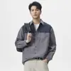 Camisa de alta gama con bloques de color para hombre, primavera y otoño, chaqueta casual azul real, marca de moda, camisa de lino versátil y duradera
