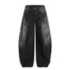 G6686 Estilo Americano Calle Gama Alta Negro Lavado Punto Tinta Diseño Retro para Hombre Holgado Casual Jeans Scimitar
