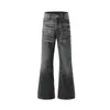 Calças boca de sino jeans lavadas com efeito desgastado estilo retrô americano para homens, estilo de rua punk, calças largas casuais folgadas