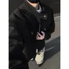 Jaqueta Patchwork Tendência Oversized de Caimento Solto com Gola Alta para Homens, Peça Externa Casual Versátil de Alta Moda