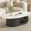 Mesa de centro de pizarra con forma ovalada para sala de estar, moderna, de alta gama, simple, adecuada para espacios pequeños, estilo crema, popular en línea