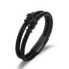 Pulseira de caveira de aço inoxidável estilo punk Fivela de ímã masculina Cabeça fantasma Pulseira de couro tecido à mão multicamadas