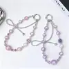 Cadena de Teléfono de Cristal con Lazo Iridiscente Estilo Corto Cuentas de Limón Cordón para Teléfono Llavero de Muñeca Accesorio para Bolsa