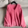 2026 Novo Cardigan de Lã com Gola V Quente e Forro de Fleece Jaqueta Suéter Curta Atacado N3CS806