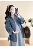 Moda Otoño Temprano Nueva Falda de Maternidad Estilo Coreano Simple Holgada Casual Falda Base + Chaqueta Camisa a Rayas Trbottomy