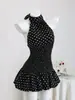 Vestido popular transfronterizo para mujer 2026, con efecto reductor en la cintura, sin mangas, cuello halter, espalda descubierta, estampado de lunares y tie-dye para mujer