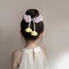 Novo Scrunchie de Tecido Flor Tridimensional Doce com Borla para Meninas, Exquisite Scrunchie de Gaze Brilhante Grande Acessório de Cabelo
