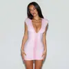 Vestido rosa strapless de estilo europeo y americano, sin mangas, adelgazante, con cremallera, bodycon corto, vestido sexy para fiesta