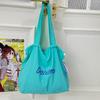 Bolsa de Ombro Grande de Nylon com Estampa de Letras Estilo Coreano Nova Verão Casual Versátil Portátil Bolsa Tote com Cordão