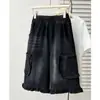 115kg Pantalones cortos de mezclilla de cintura alta con volantes de verano nuevos para mujeres de talla grande, pantalones de pierna ancha de talla grande para mujeres 0655