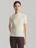 Camiseta Branca Texturizada de Manga Curta Estilo Novo Primavera e Verão 2025 Simples de Alta Qualidade Roupa de Trabalho Meia-Manga Blusa Tricotada
