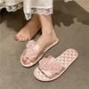 Pantuflas de Satén Estilo Francés para Mujer Verano Hogar Interior Cuatro Estaciones Satén de Gama Alta Primavera y Otoño Suela Suave Silencioso Verano Ropa de Exterior
