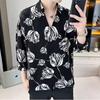 Camisa de verano con mangas de siete puntos para hombre, moderna, informal, ajustada, a cuadros, con rayas verticales, de seda helada