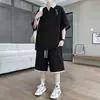 Conjunto casual deportivo de verano de dos piezas para hombre, talla extra, de manga corta y shorts