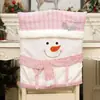 Funda de Silla Navideña Transfronteriza con Lentejuelas Rosas, Funda de Respaldo de Silla de Dibujos Animados de Papá Noel y Muñeco de Nieve para Restaurante, Sala de Estar, Decoración del Hogar