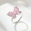 Lujo Ligero, Anillo Abierto de Mariposa Exquisito y de Gama Alta, Dulce Elegante, Anillo Ajustable para Dedo Índice, Anillo de Insecto Super Brillante para Mujeres
