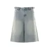 Marca Americana Retro Tendência Jeans Lavado Desgastado Shorts Largos de Verão com Design de Strass Calças Cropped Wide-Leg para Homens e Mulheres