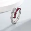 Anillo Abierto de Circonita Microincrustada de Moda, Diseño de Nicho, Anillo de Bambú con Esmalte Rojo, Elegante Joyería de Mano de Nuevo Estilo Chino para Mujeres