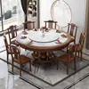 Nuevo Conjunto de Mesa y Sillas de Comedor de Piedra Sinterizada y Madera Maciza Estilo Chino para Uso Doméstico Mesa Redonda con Plato Giratorio Hotel Club Lujo Gama Alta Mesa de Comedor
