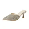 Sandalias de Tacón Alto Estilo Francés para Mujer 2025 Nuevas Puntiagudas Estilo Hada Tacón de Aguja de Diamante Slip-on Baotou Tacones Altos Elegantes