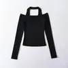Pure Desire Camiseta de Manga Larga con Cuello Halter en V para Chica Picante para Mujer 26 Otoño Nuevo Ajustada Favorecedora Capa Base Ropa Interior Top de Color Sólido