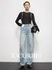 JocorbeiMarca de Luxo EquivalenteJeans de Perna Larga Vintage Desgastado Lavado com Manchas de Tinta Pintadas à Mão para Mulheres