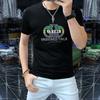 Camiseta de manga corta de cuello redondo para hombre, estilo europeo, cómoda y transpirable, de algodón mercerizado, de media manga y cuello alto con letras estampadas.