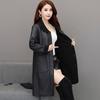 Abrigo de cuero para mujer de estilo coreano nuevo de pierna recta con solapas, abrigo elegante estilo commuter, abrigo casual de una pieza de piel de largo medio