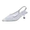 Sandalias de Tacón Alto con Malla de Pedrería y Punta Fina, Estilo Francés, Novedad Verano 2026 para Mujer, Elegantes Zapatos de Tacón Fino con Correa Trasera para Mujer