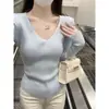 Primavera Verão Outono Inverno Quatro Estações Rosa Gola V Malha Camada Base Outono Inverno Roupa Íntima Suéter Afina Corpo Valoriza Top