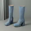 Botas de tacón alto de punta cuadrada para mujer de otoño e invierno con suelas de goma, Botas Martin para mujer, talla grande, cremallera lateral, plataforma impermeable, tacón cuadrado