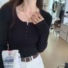 Playera de manga larga con cuello redondo Ropa interior para mujer 2024 otoño e invierno nueva camisa básica negra de alta calidad cuello bajo top de otoño