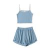 Conjunto de tirantes para niña dulce de verano 2024 de dos piezas con encaje, chaleco corto, shorts holgados de pierna ancha