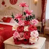 Decoración de mesa de café para habitación de boda, arreglo floral artificial de mesa de noche para compromiso, decoración floral de mesa de boda, flores artificiales