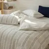 Conjunto de Quatro Peças Jacquard Tingido em Fio Enrugado Lavado de Algodão de Alta Qualidade Linhas de Algodão Puro Amigo da Pele Lençóis de Cama e Capas de Colchão Roupa de Cama