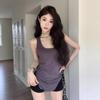 Chaleco de Corredor de Longitud Media Americano con Tirantes para Mujer Verano 2025 Dobladillo en Forma de U Ajustado Sin Mangas Top Sexy para Usar como Prenda Exterior