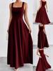 Vestido Transfronteiriço Europeu e Americano Vestidinho Novo Gola Quadrada Sem Mangas Pulôver Cor Sólida Vestido AliExpress Amazon