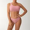 2026 Bikini Europeo y Americano Traje de Baño de Comercio Exterior Dividido Traje de Baño Huludao Vacaciones Color Sólido Sexy Transfronterizo Personalizado de un Hombro