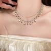 Set de Collar y Pulsera de Concha de Diamante Brillante Azul Lujo Accesible Nicho Exquisito Estilo Festivo Apilado Cadena Clavícula Accesorios Populares